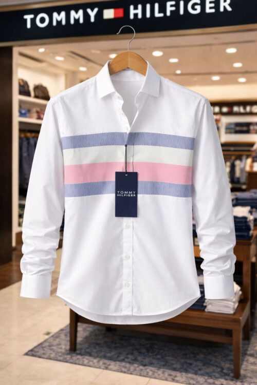 Tommy Hilfiger Men’s White Striped Cotton Shirt