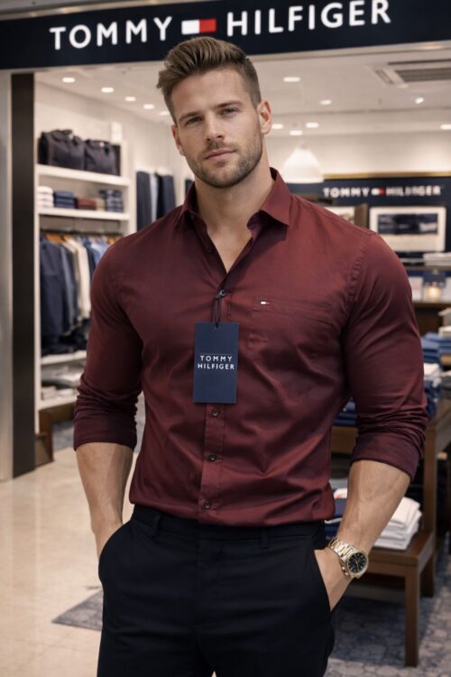 Tommy Hilfiger men maroon shirt