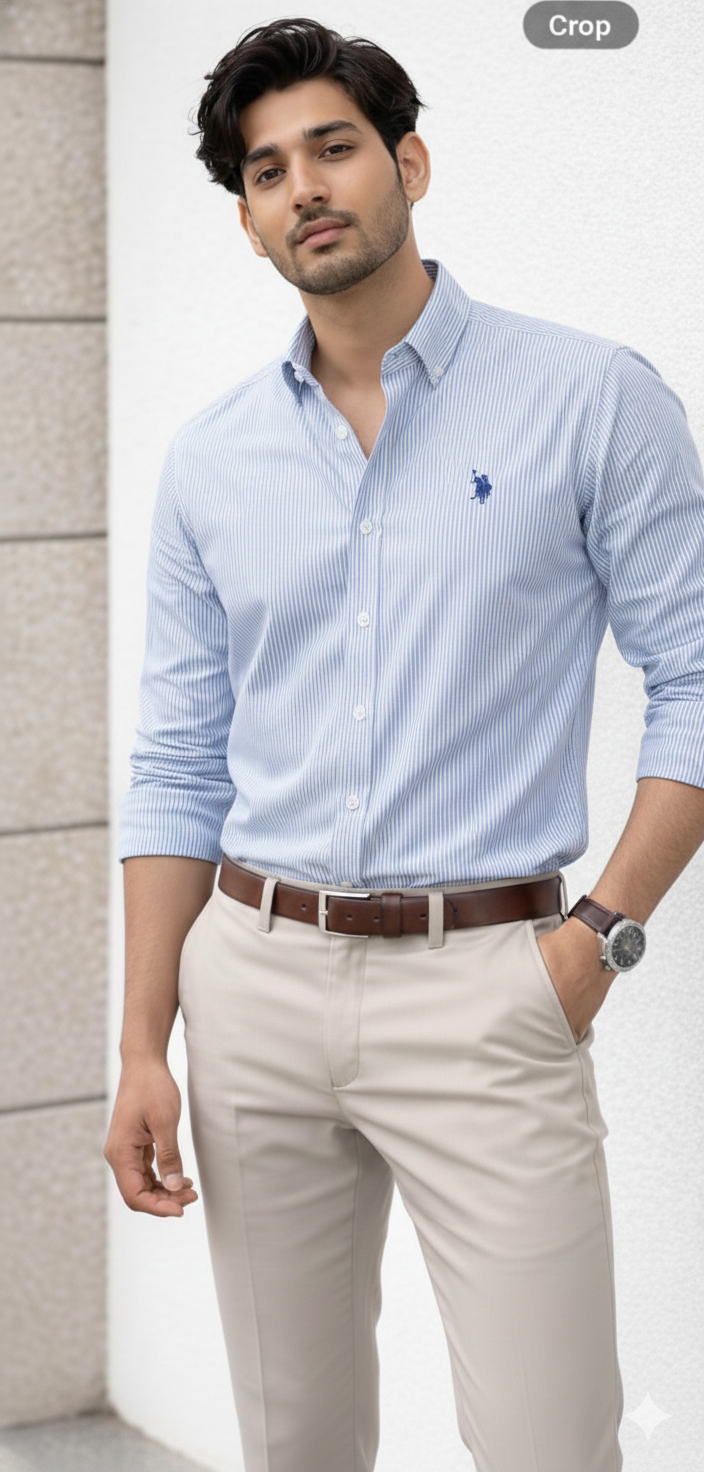 US Polo Men’s Light blue Striped Cotton Shirt