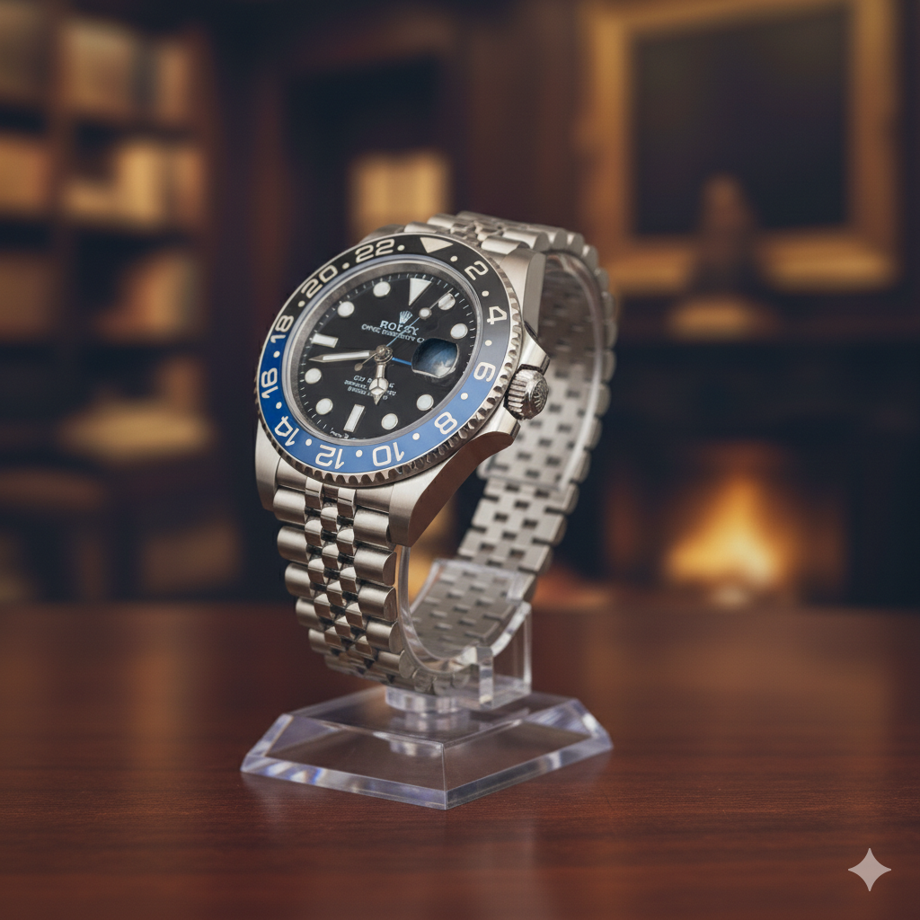 ROLEX Luxury GMT Dual-Time Stainless Steel Watch (Pepsi Bezel)