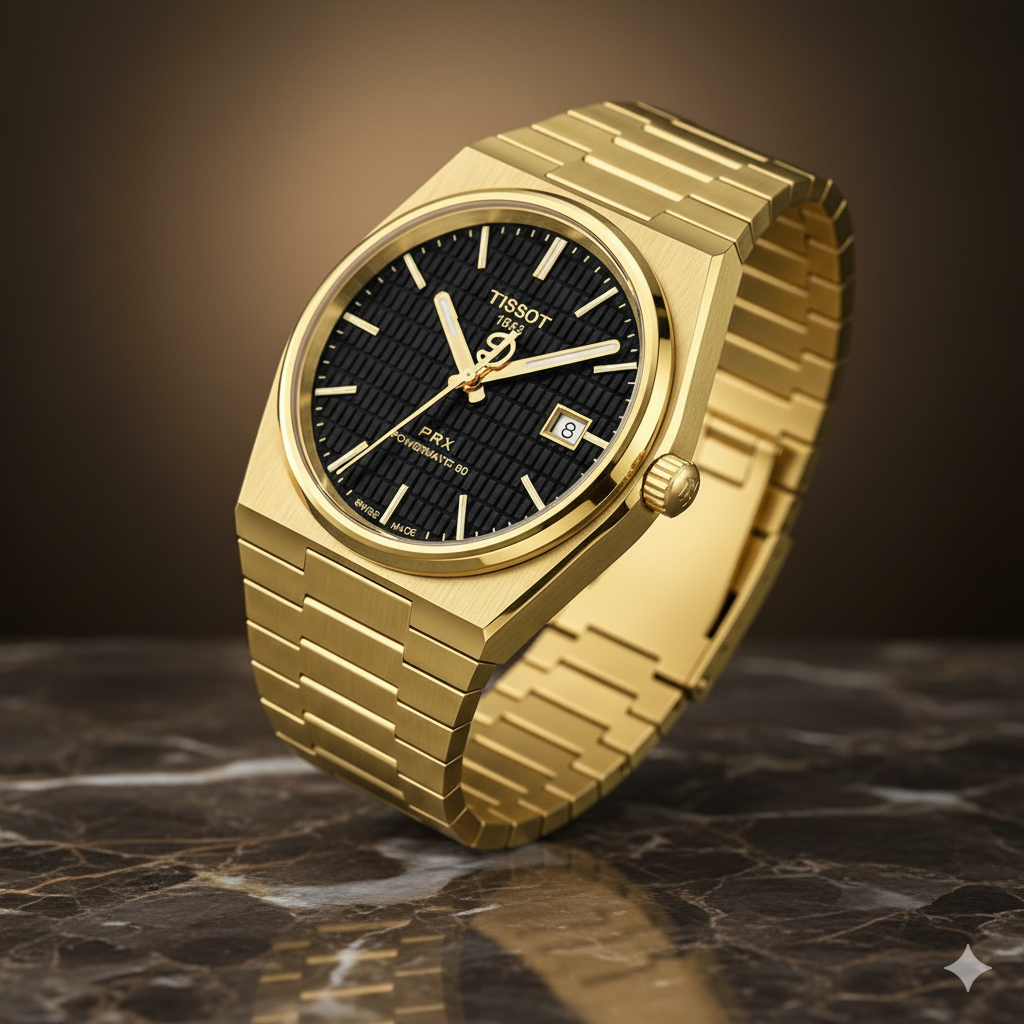 Tissot Luxury Gold Bracelet Watch  Royal Black Dial Premium Timepiece