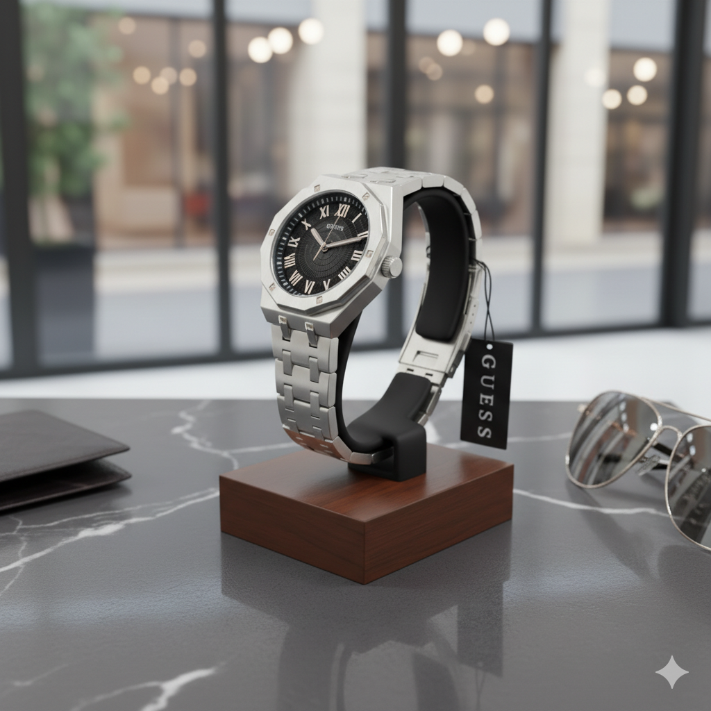 GUESS Silver Stainless Steel Luxury Watch – Modern Elegance Edition