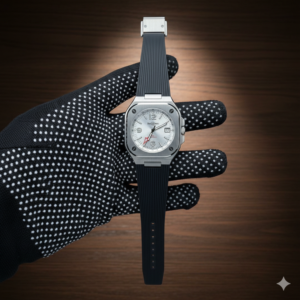 Audemars Piguet Royal Oak Style Silver Dial Luxury Watch with Black Rubber Strap