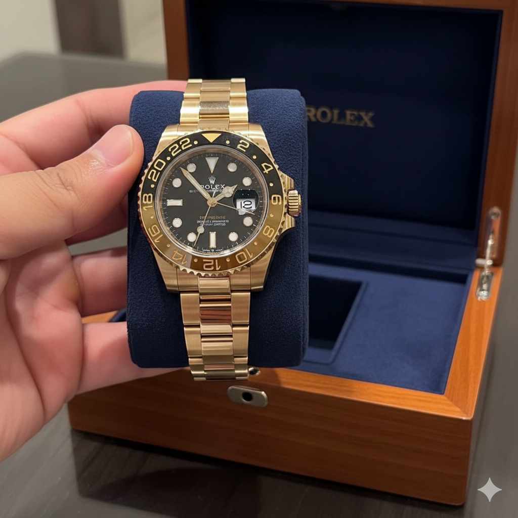 ROLEX GMT-Master Gold Luxury Watch – Black Dial with 18K Yellow Gold Bracelet