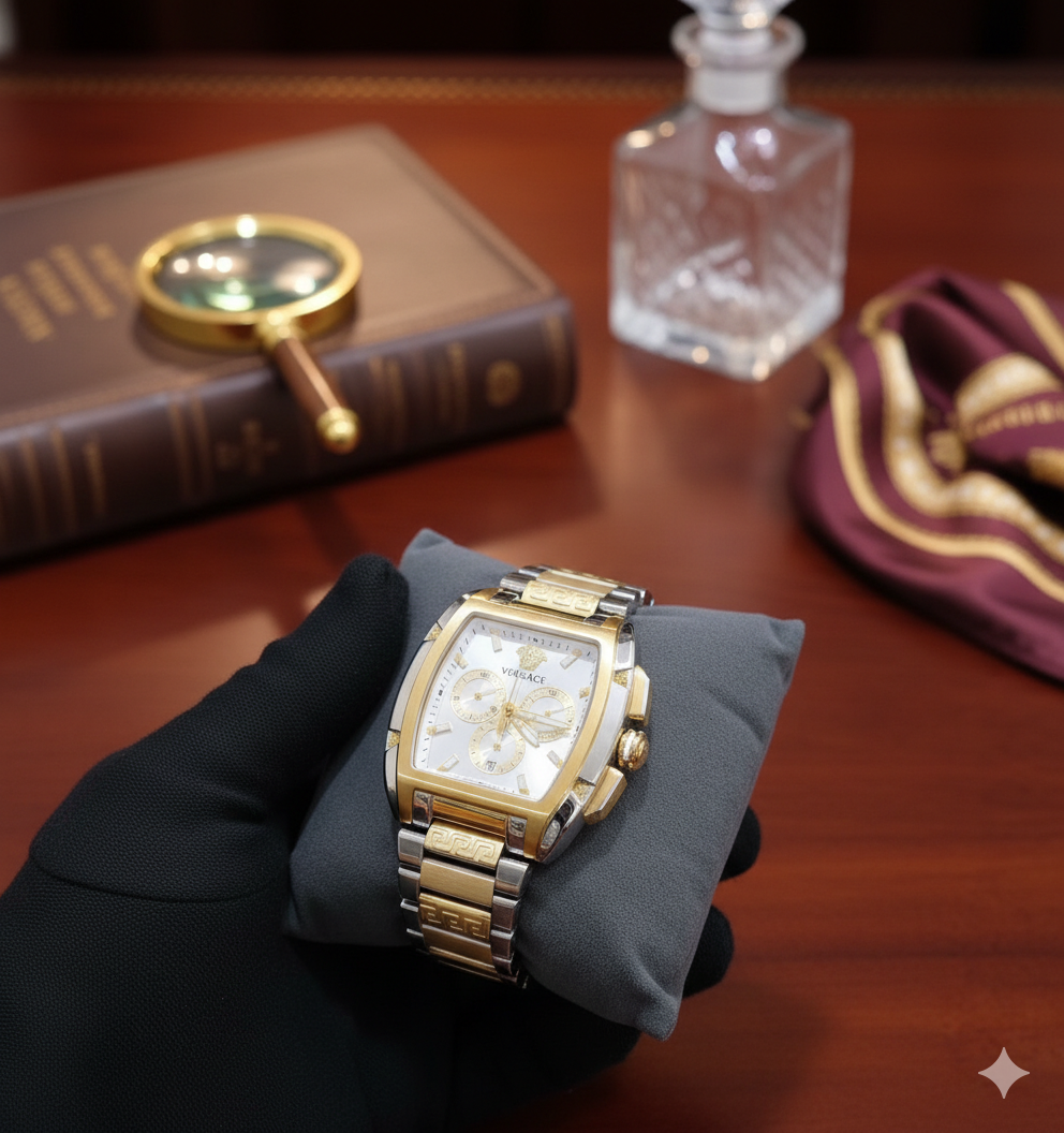 Versace Watch Luxury Two-Tone Chronograph Watch – Gold & Silver Steel Elegance