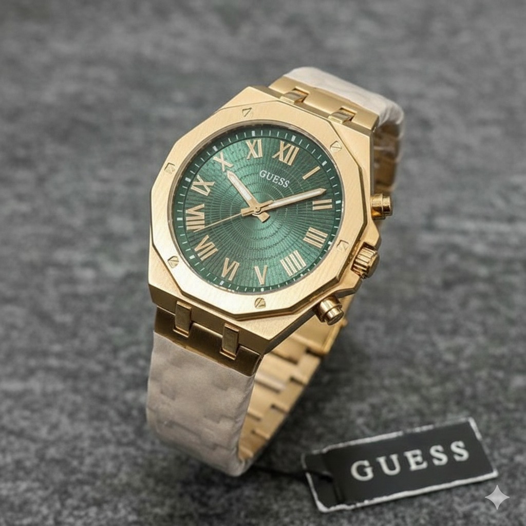 GUESS Gold & Green Dial Luxury Watch – Royal Elegance Edition