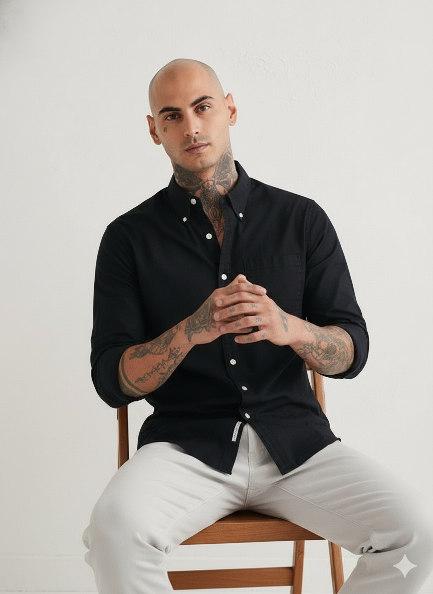 Best Premium Oxford Premium Black Cotton Casual Shirt – Solid Black Button-Down Shirt with Regular Fit