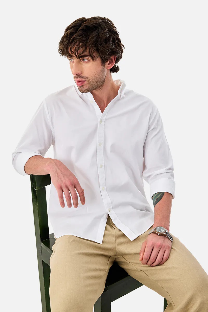Best Premium Oxford Men’s White Cotton Casual Shirt – Slim Fit Solid White Button-Down Shirt