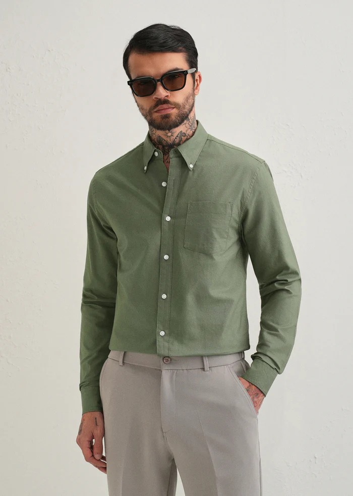 Best Premium Oxford Olive Green Slim Fit Cotton Casual Shirt