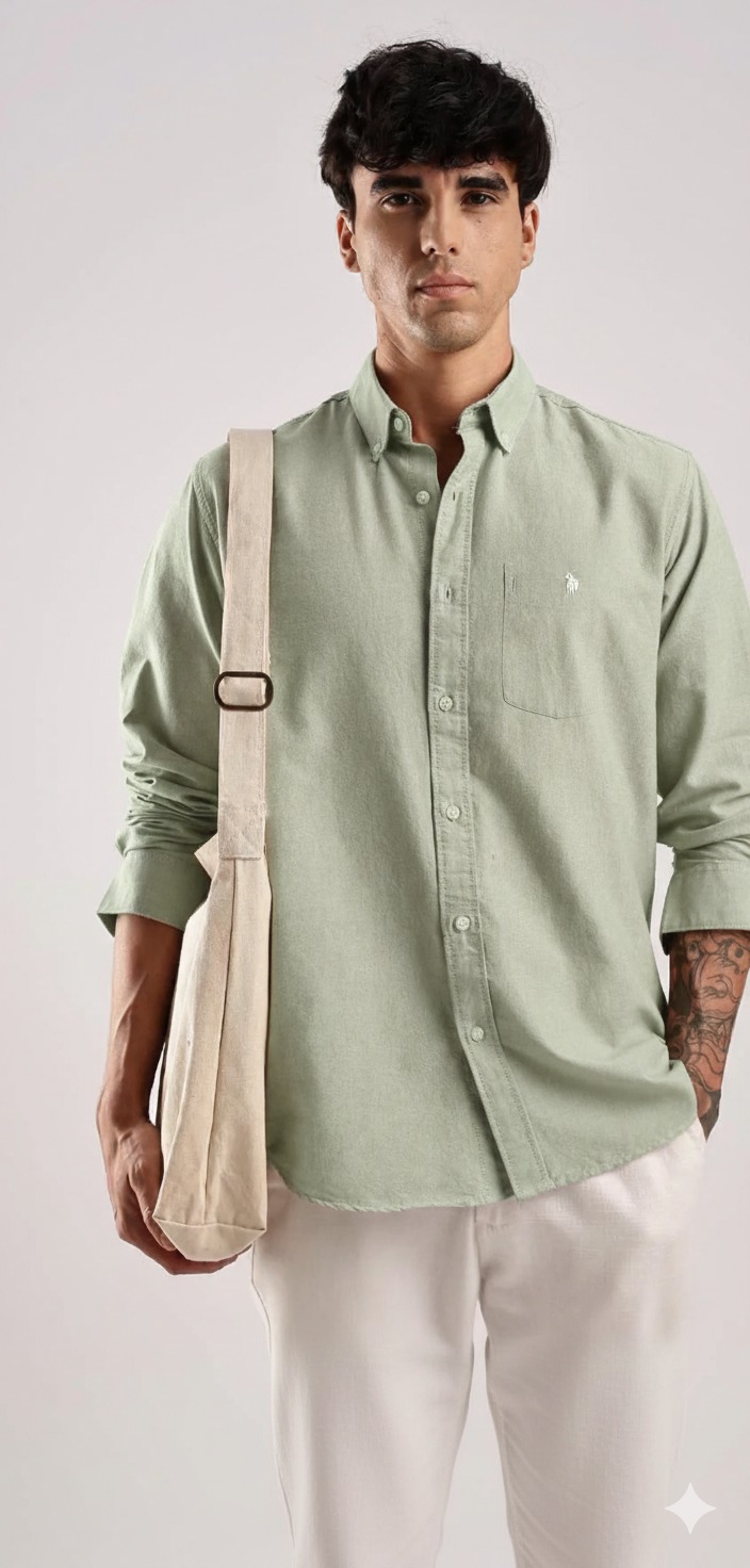 Best Premium Oxford Men’s Premium Light Green Cotton Casual Shirt – Classic Fit with Button-Down Collar