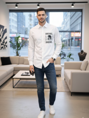 Diesel Men’s White Premium Cotton Casual Shirt