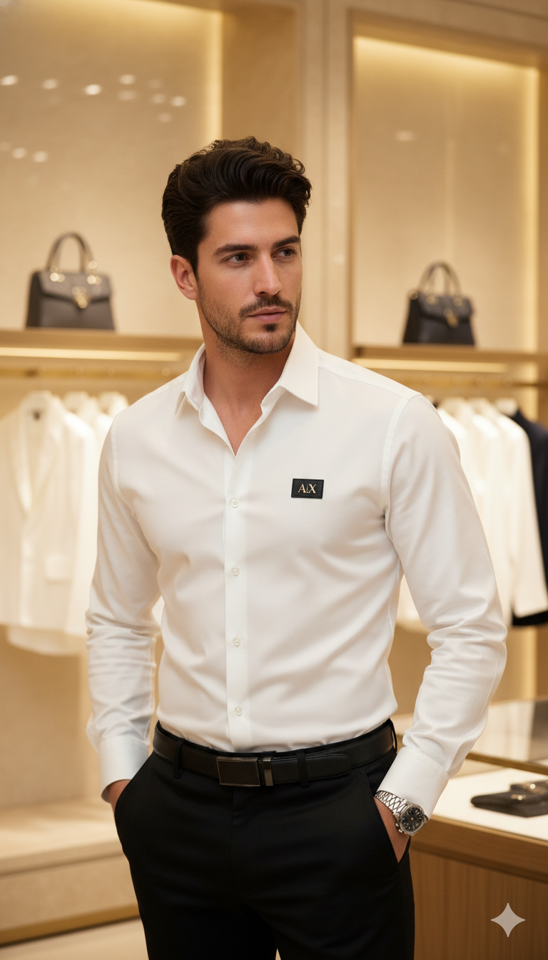 Armani Exchange Black Logo Slim Fit Shirt for Men - Original A|X Casual Wear - Image 2