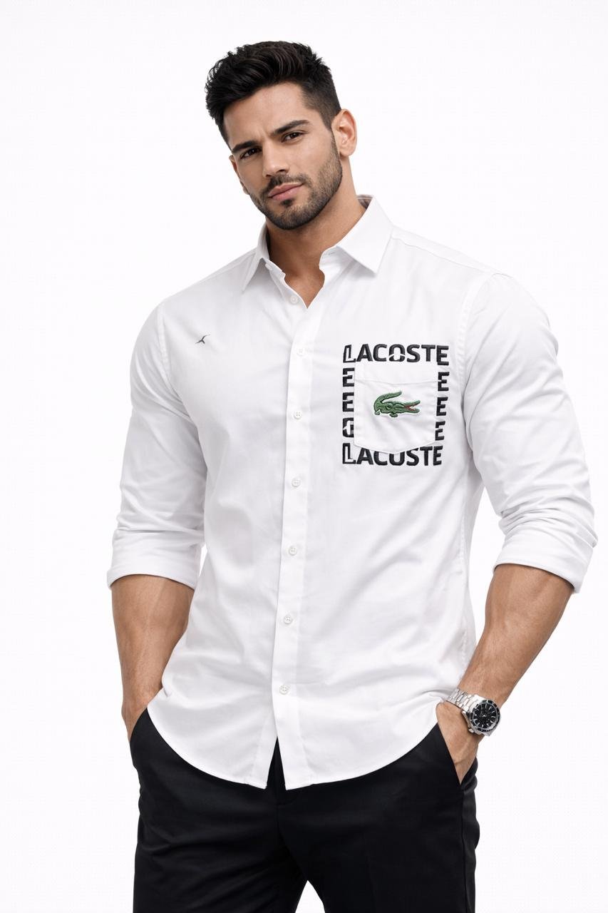 Lacoste Men’s White Cotton Slim Fit Premium shirt