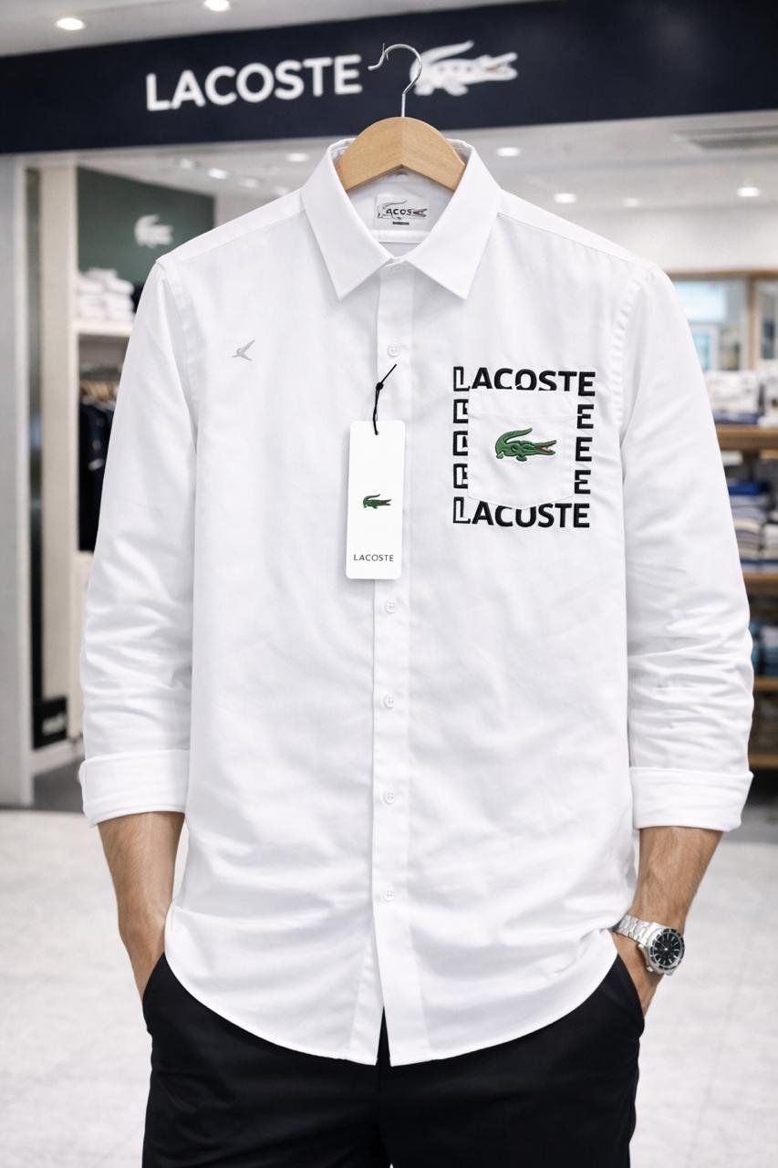 Lacoste Men’s White Cotton Slim Fit Premium shirt - Image 2