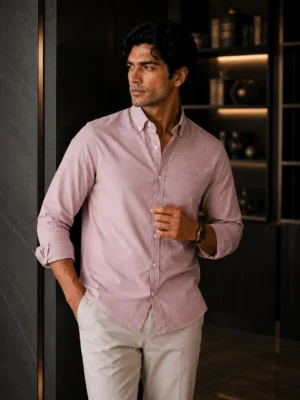 Men Dusty Pink Casual Shirt | Premium Cotton Blend Shirt for Men | Stylish Regular Fit Full Sleeve Shirt