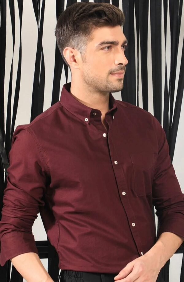 Drezola Best Oxford Premium  Wine MaroonMen’s Cotton Casual Shirt
